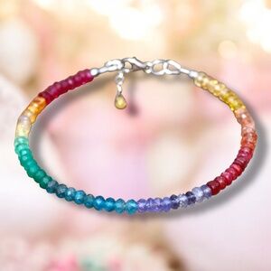 New Natural Opal Tanzanite Ruby Rainbow Bracelet Handmade Solid 14k white gold